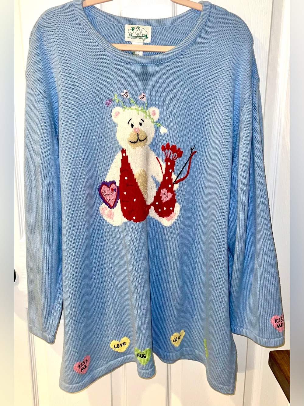 The Quacker Factory Women’s 3X blue sweater bear hearts Valentines